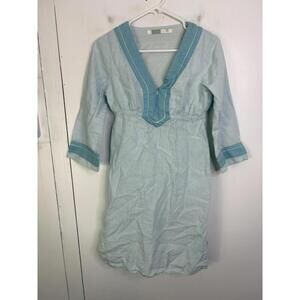 Athleta Dress Womens XS Lanai Linen Light Blue Embroidered Neckline Travel